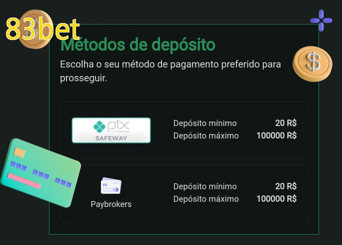 O cassino 83betbet oferece uma grande variedade de métodos de pagamento